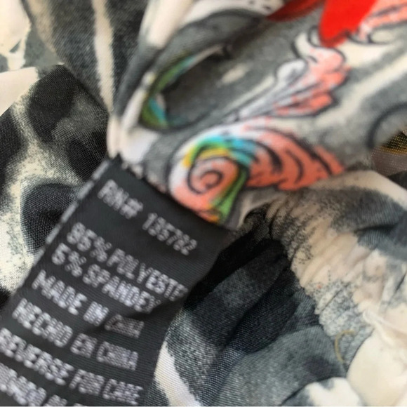 Kiss & Fly Strapless Jumpsuit Large Stretch Knit Colorful Mix Print Cinch Waist - Picture 4 of 12